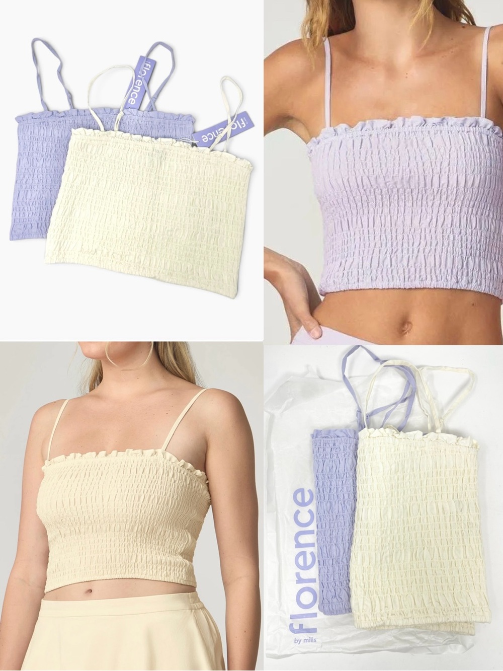 NEW x2 Bundle Florence Smocked Crop Camisole in Lavender & Cream, Women's Small